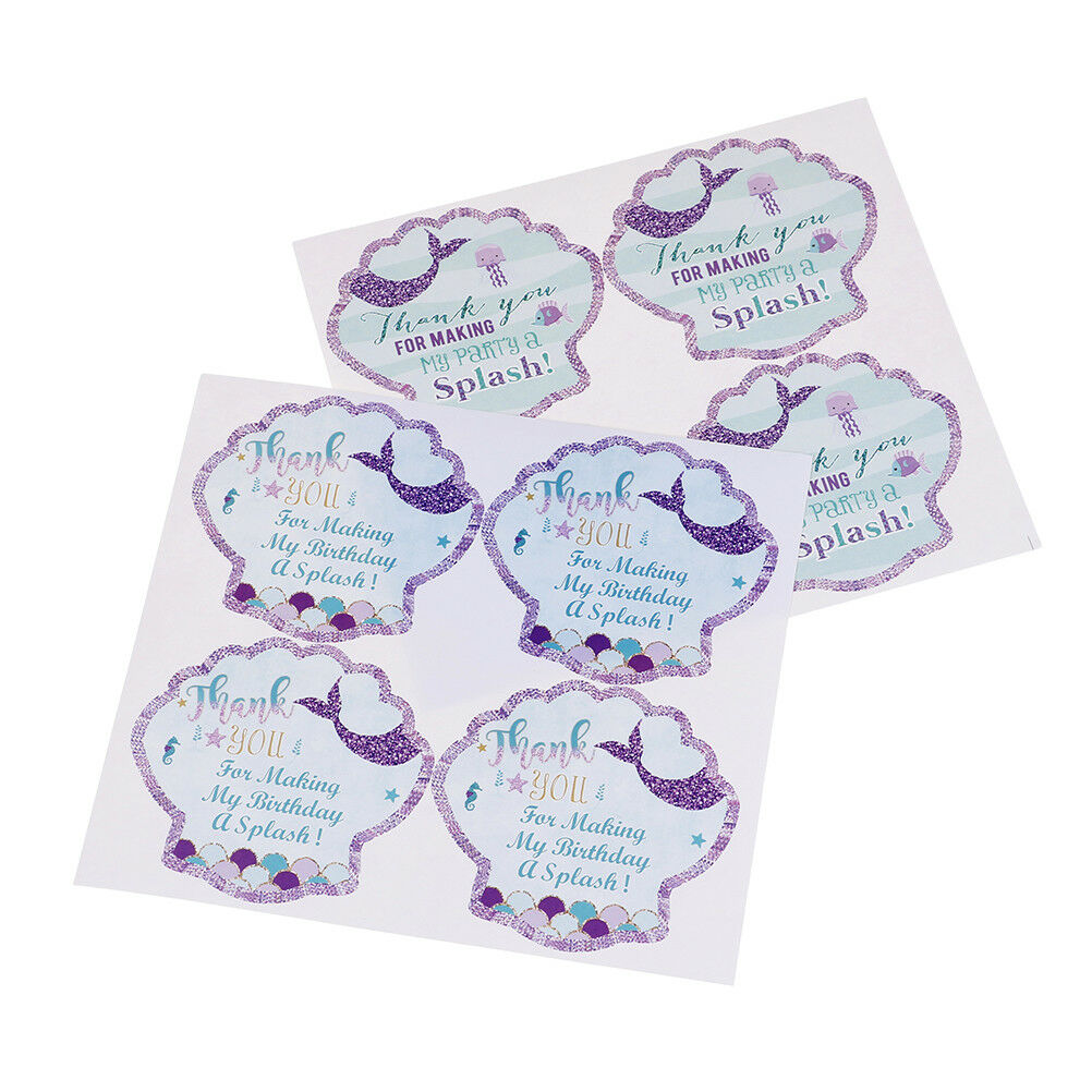 40pcs Mermaid Seal Stickers Thank You Sea Shell Labels DIY Baking Gift Lab.l8