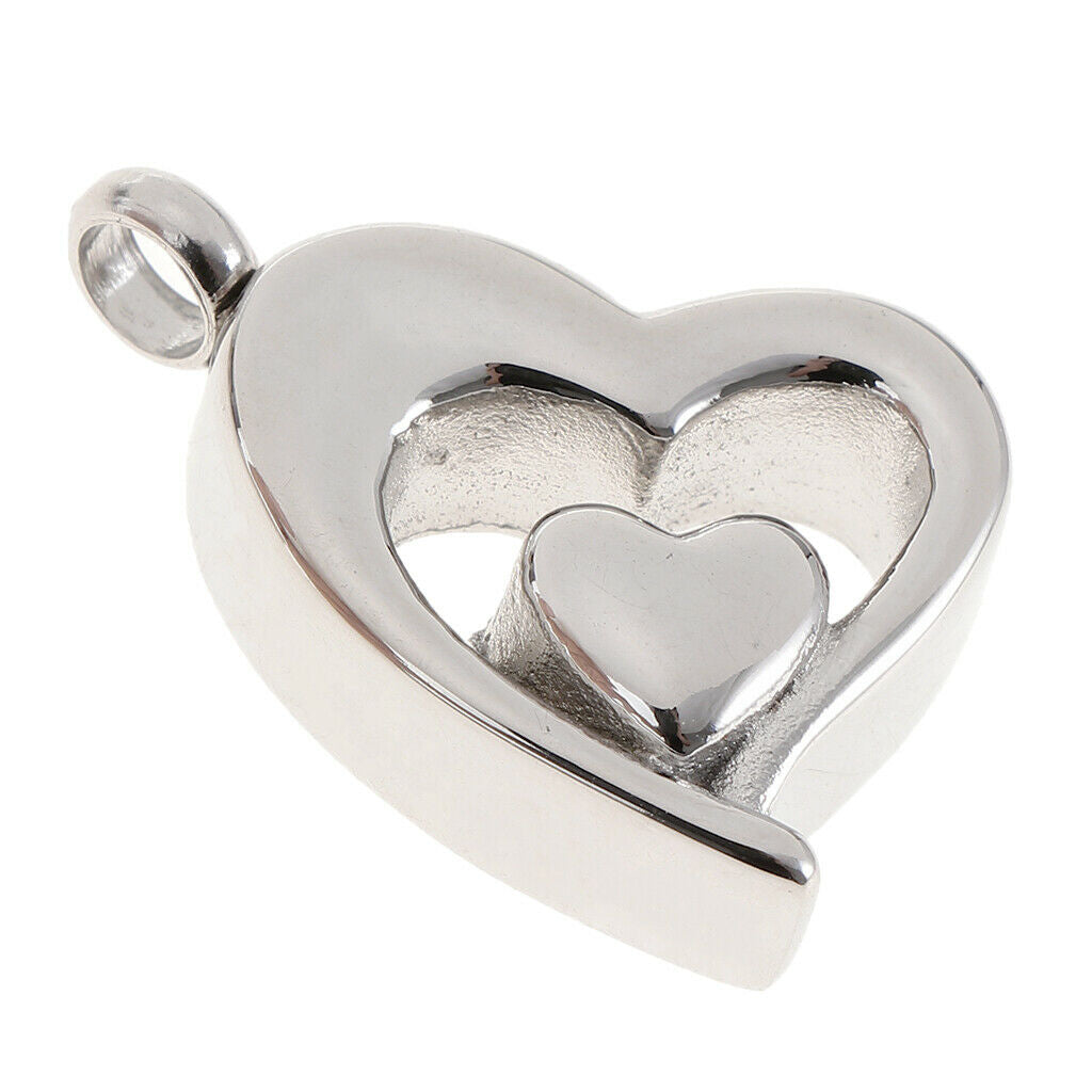 Stainless Steel Urn Pendant Double Heart Openable Ashes Container Fashion