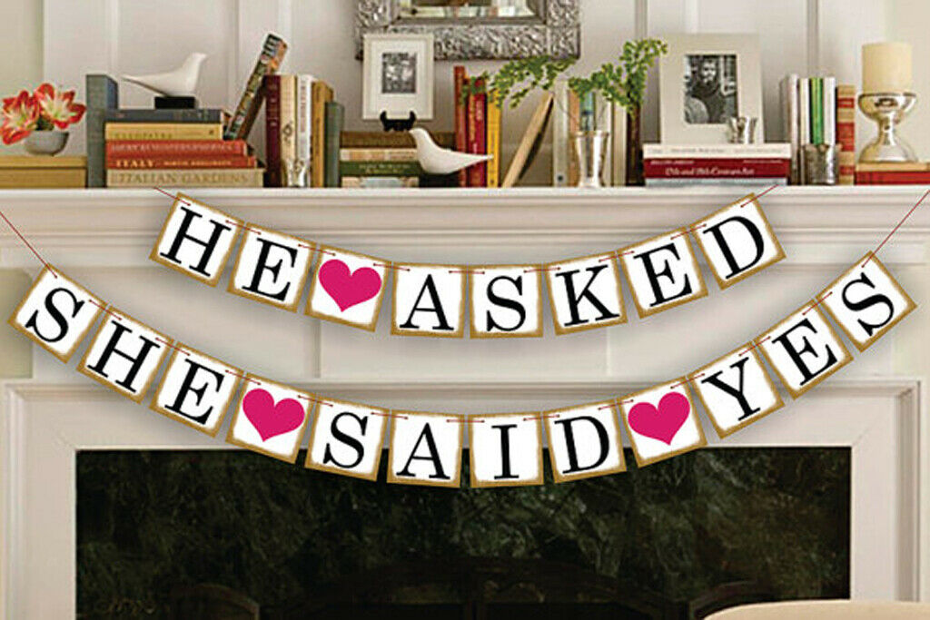 He Asked What She Said Yes. Wedding Pennants.