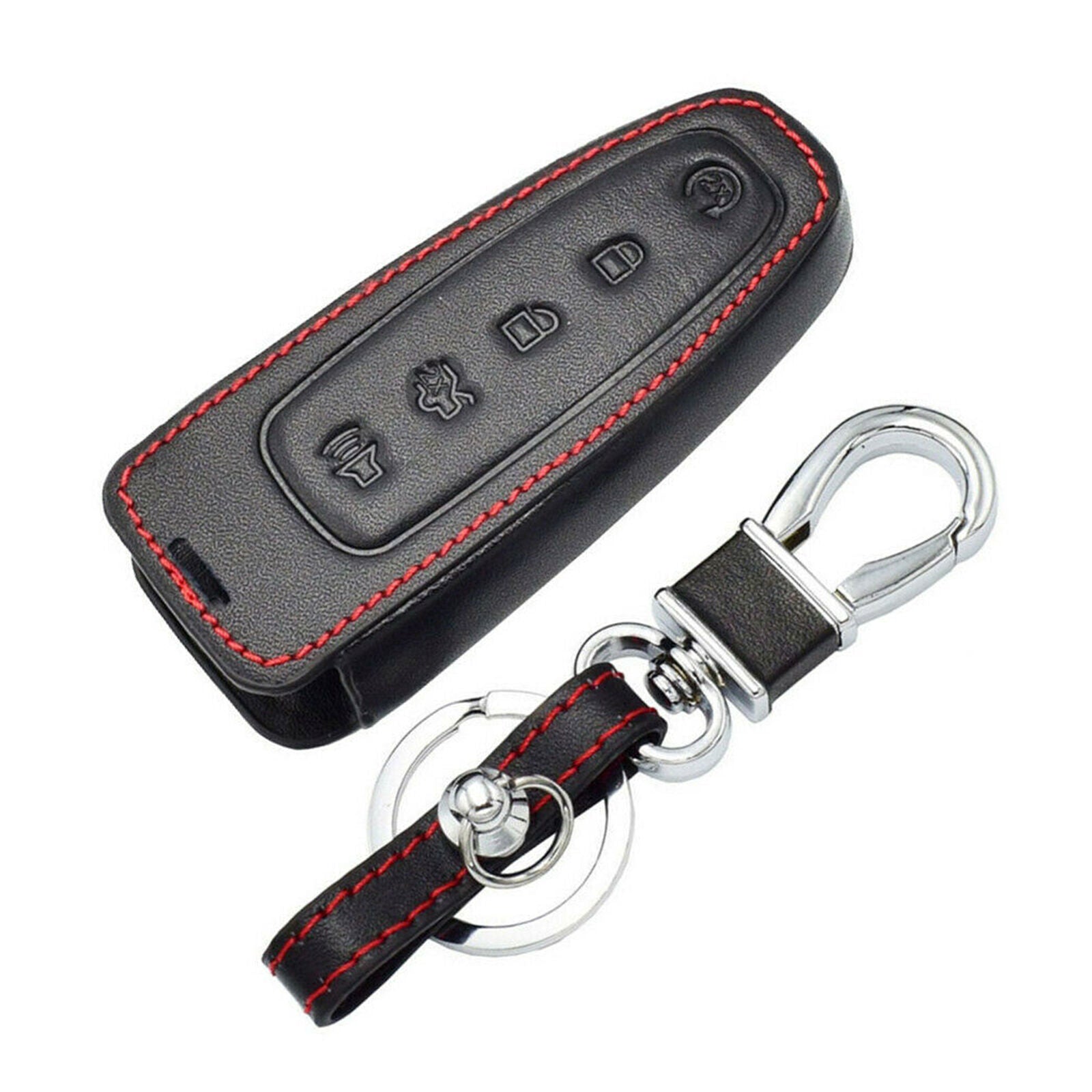 Black Leather For Ford Edge Taurus Smart Remote 5 Buttons Key Cover Case Fob