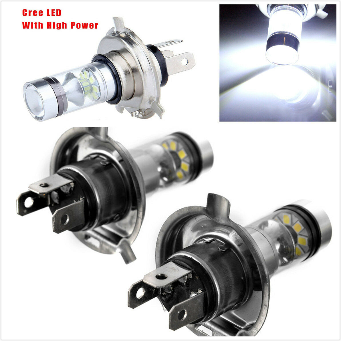 2Pcs White 100W HB2 6000K  LED 20 SMD Bulb Car Headlight 360Â° 1157/H4 1000LM