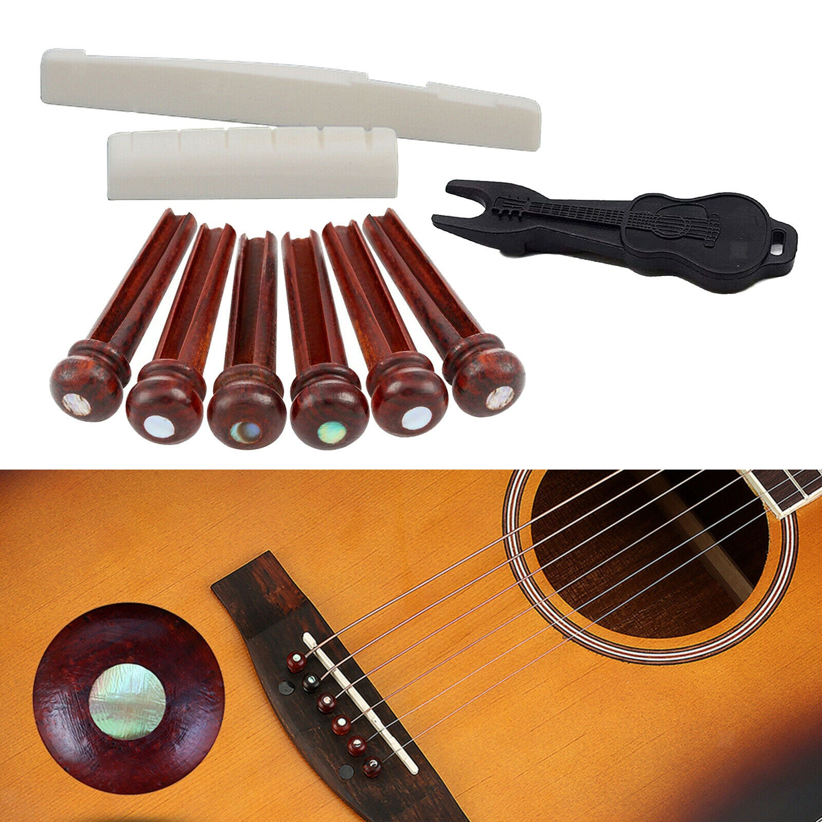 6Pcs Guitar Bridge Pins Guitars End Screw Guitar Saddle Nut Pin Puller
