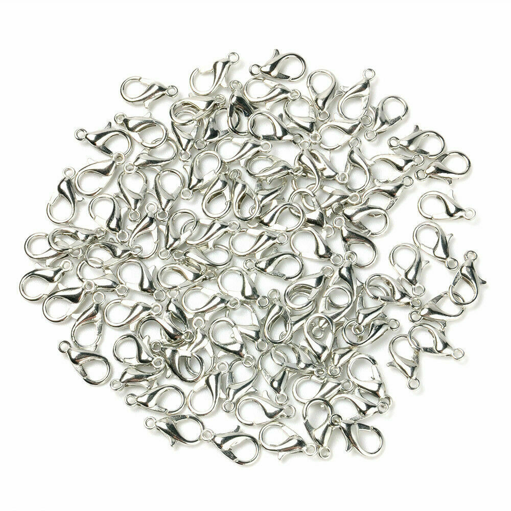 100pcs NIickle Plated Lobster Clasps Jewelry Hooks Beads Connectors