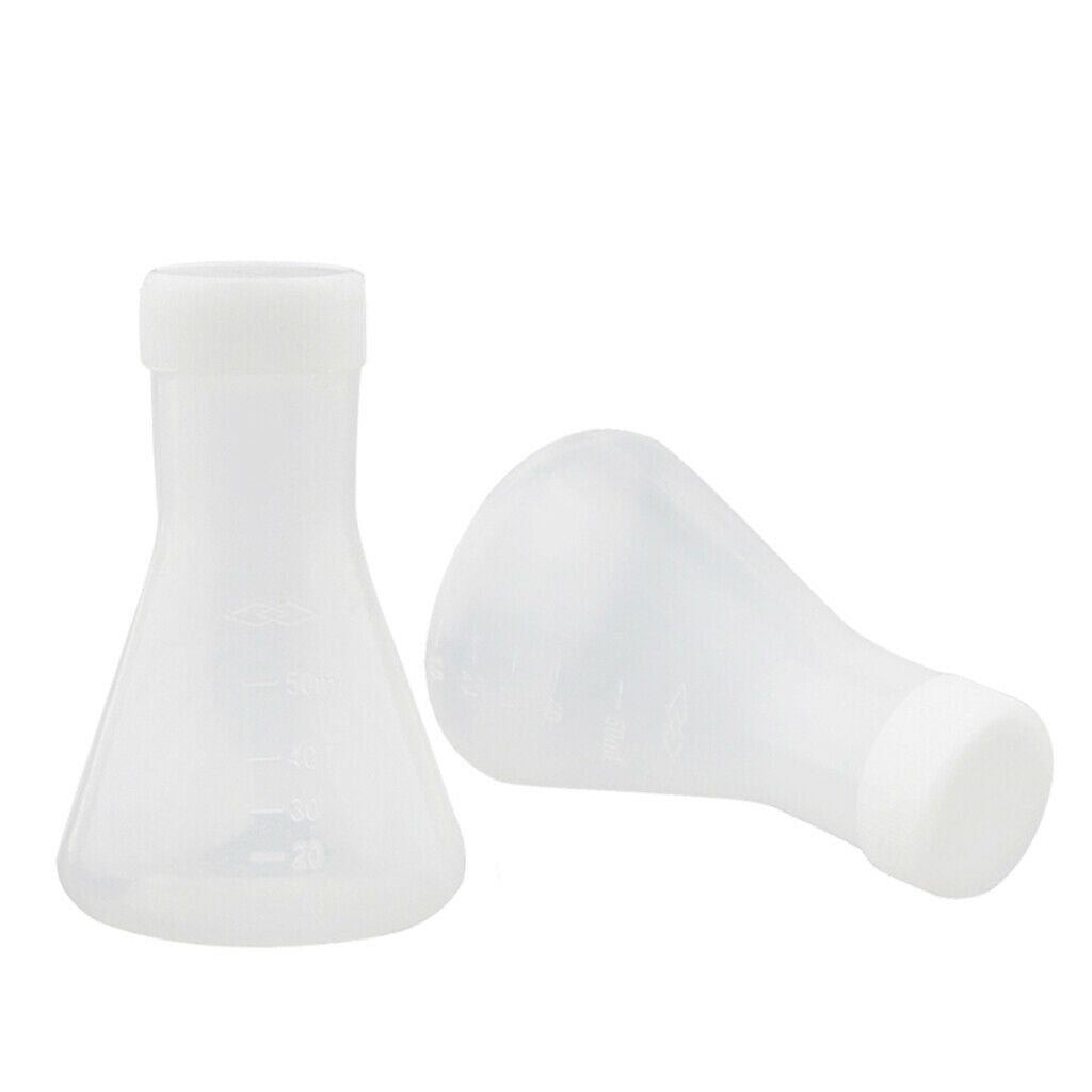 2 Pcs Lab Graduated Plastic Conical Flask Erlenmeyer w/   50mL Food Grade