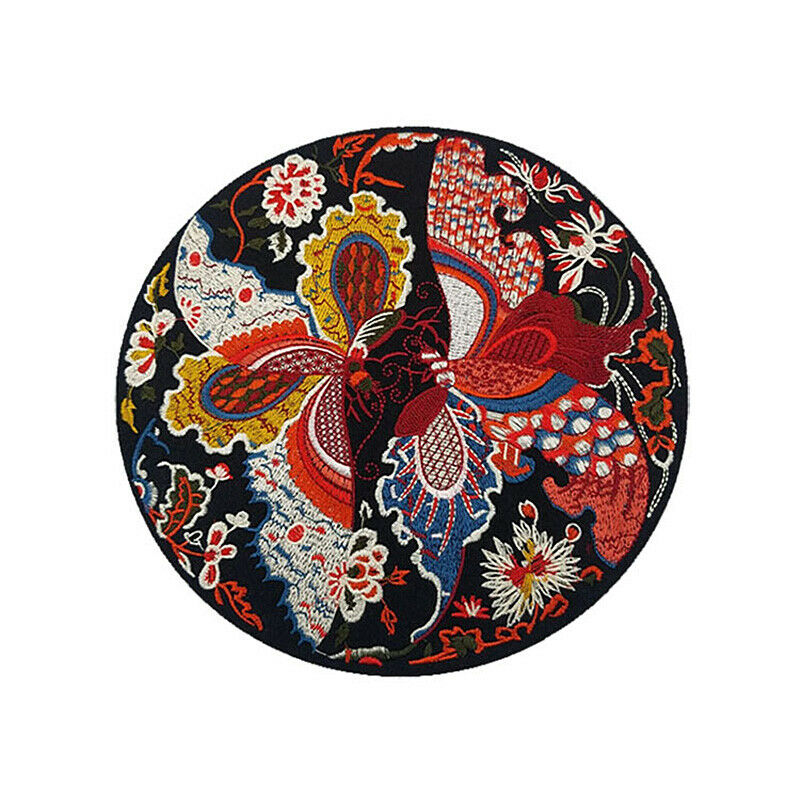 1PC Ethnic Round Embroidery Patch Butterfly Pattern DIY Clothes Applique Decor