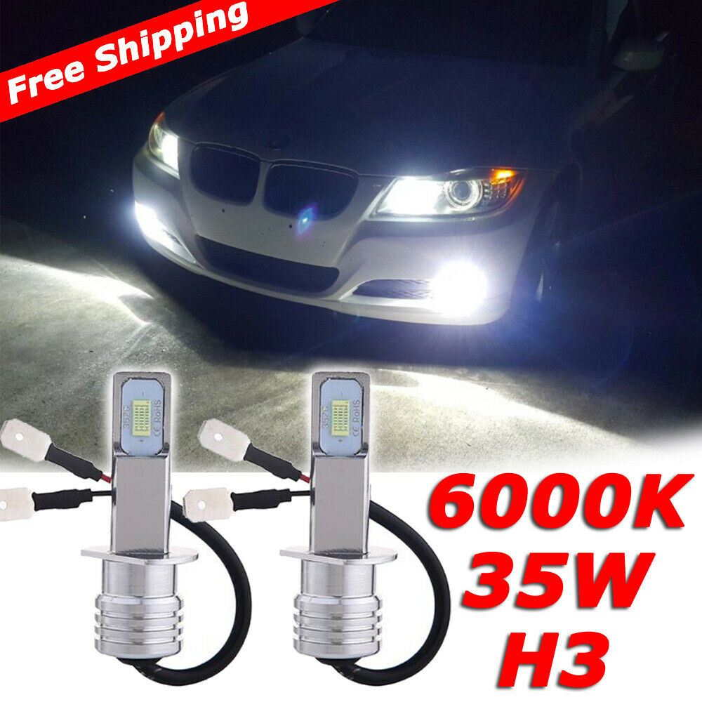 pair H3 LED clear white Fog Lights 70w DRL car conversion kit super bright bulbs