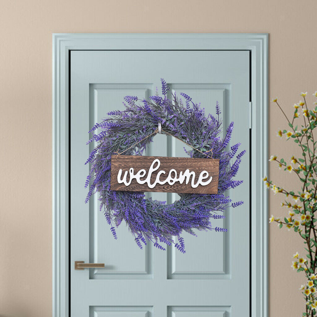 Artificial Door Hanging Lavender Flower Wreath Welcome Sign Garland Decor