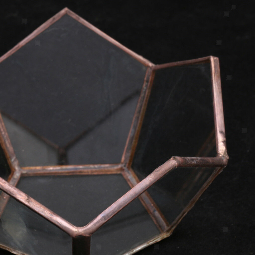 2x Open Copper Glass Geometric Terrarium Tabletop Succulent Plants Container