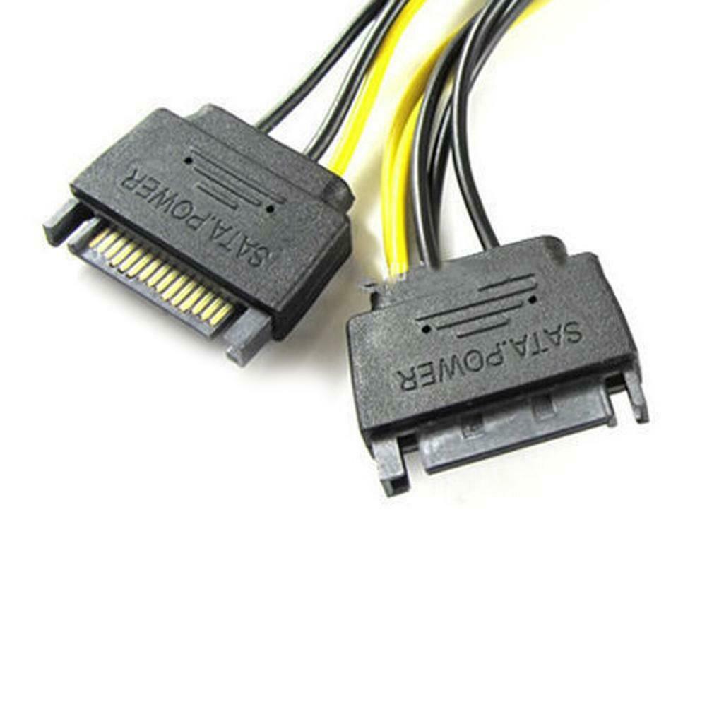 2pcs Dual 15Pin SATA Male To PCIe 8Pin(6+2) Male Video Card Power Cable