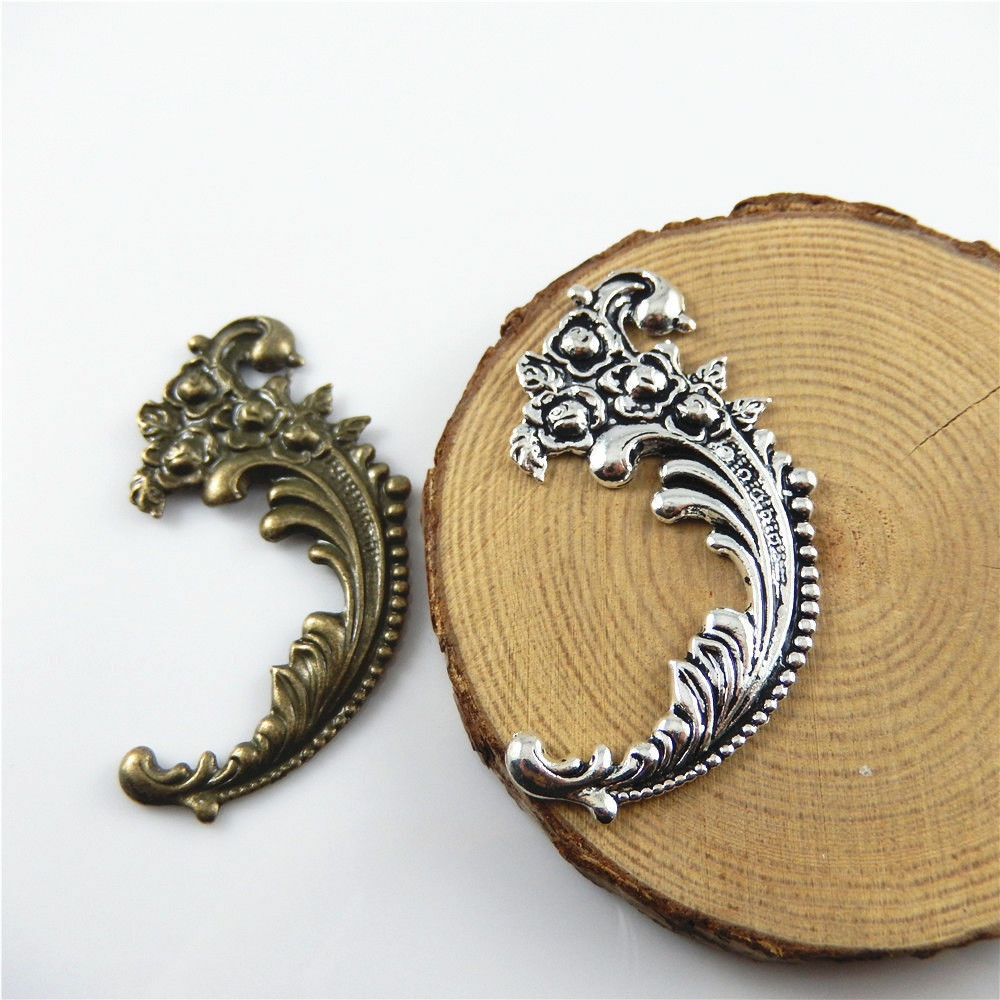4 Assorted Retro Phoenix Tail Charm Floral Alloy Pendant Jewelry Craft 63x40x2mm