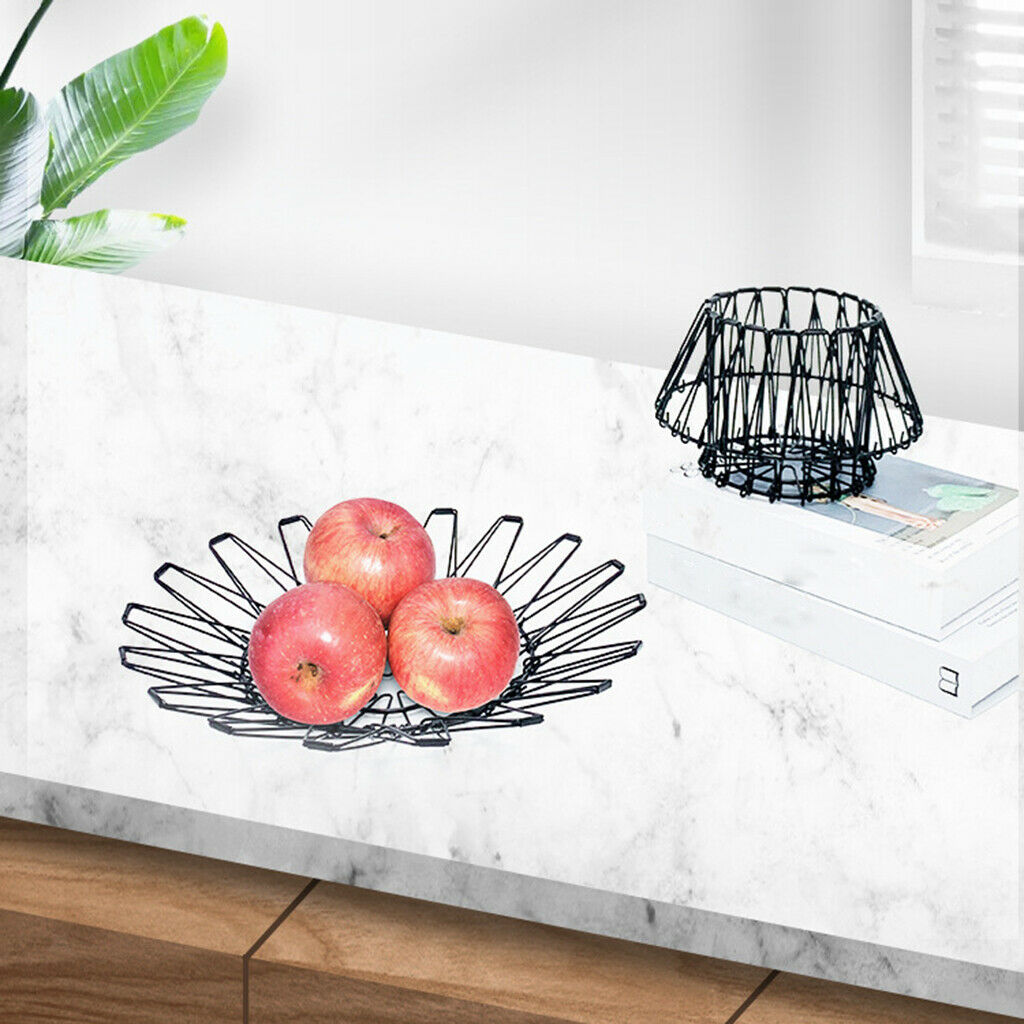 Iron Black Folding Storage Basket Snack Multi-shaped Durable Retractable