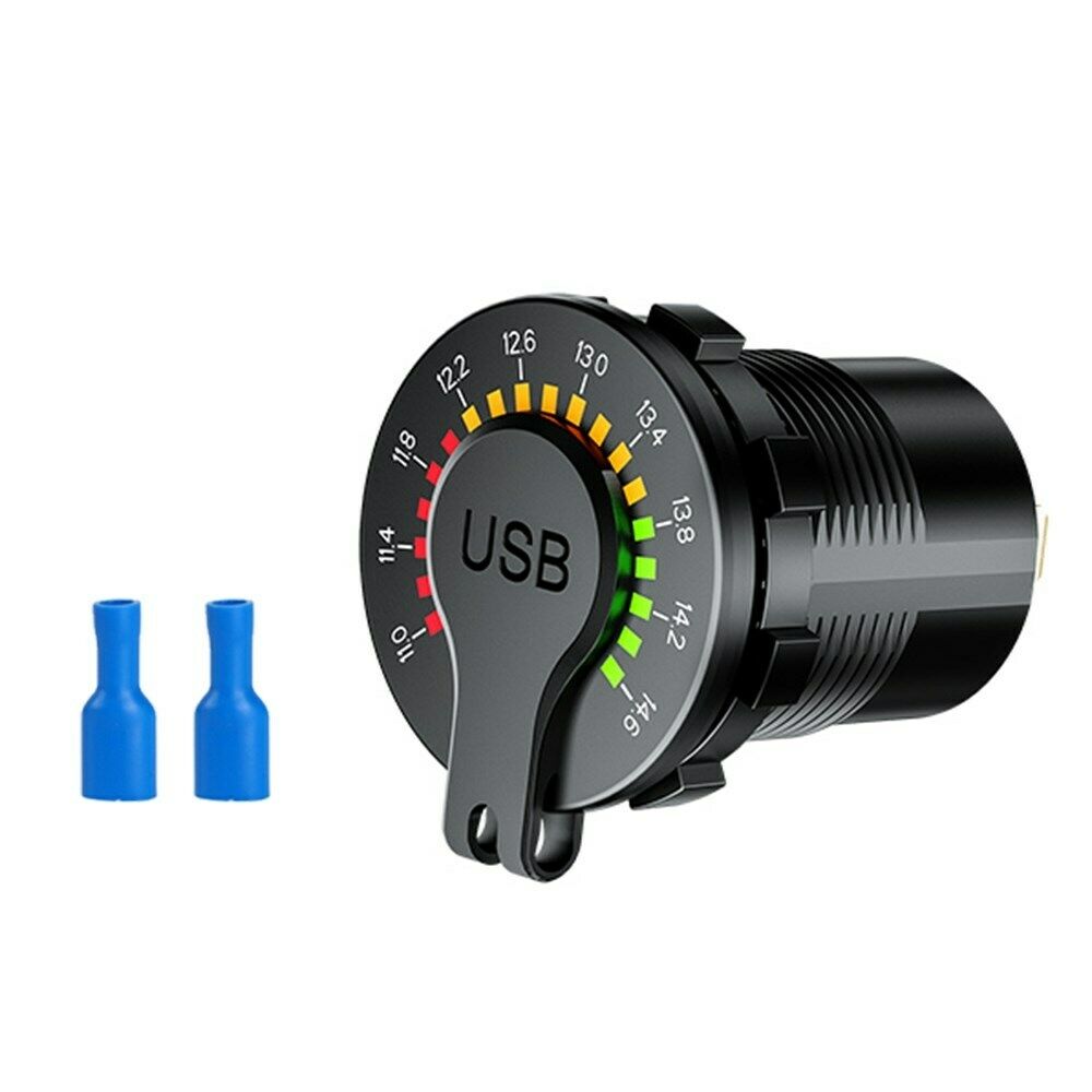 QC3.0 + PD Car Boat Charger Socket Power Outlet LED Voltmeter Waterproof