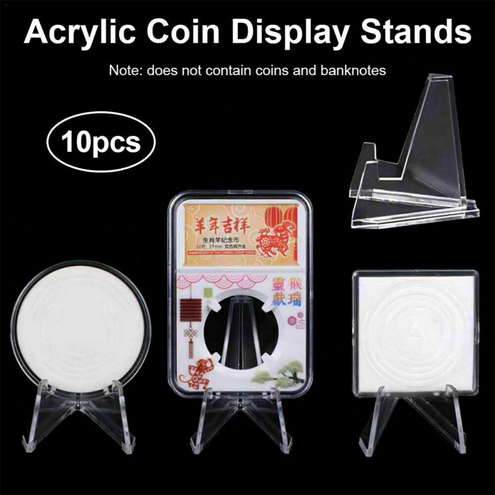 10Pcs Durable Acrylic Display Stands Easel for Coins Cards Holders Thickened USA