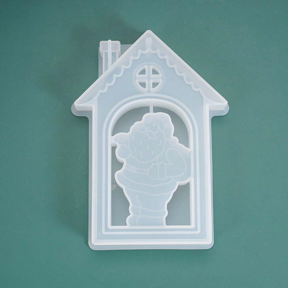 Christmas Santa Claus House Silicone Mould Hanging Pendant Sign DIY Epoxy Craft
