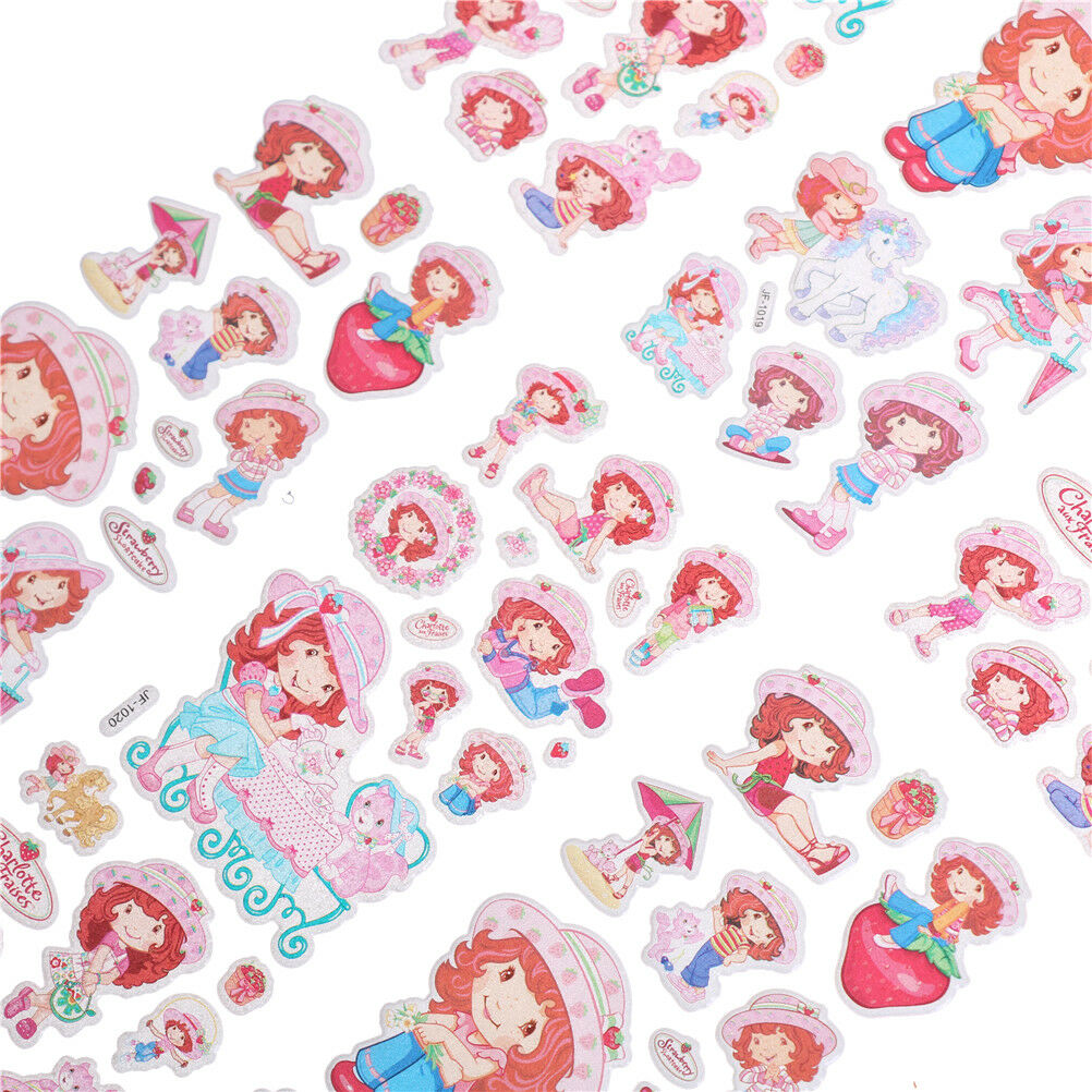 6 Sheets Cute Strawberry Girls Scrapbooking Bubble Stickers Reward Kid.l8