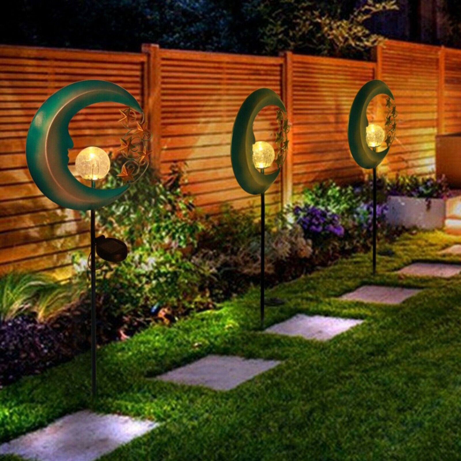Crescent Moon Solar Ground Garden Light Lamp Yard Decors