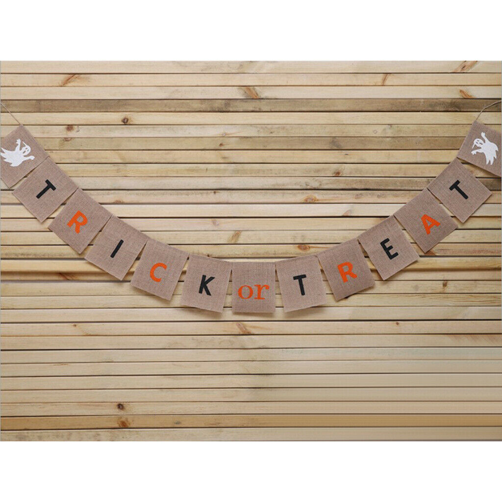 Trick or Treat Ghost Halloween Burlap Bunting Banner Garland Decoration