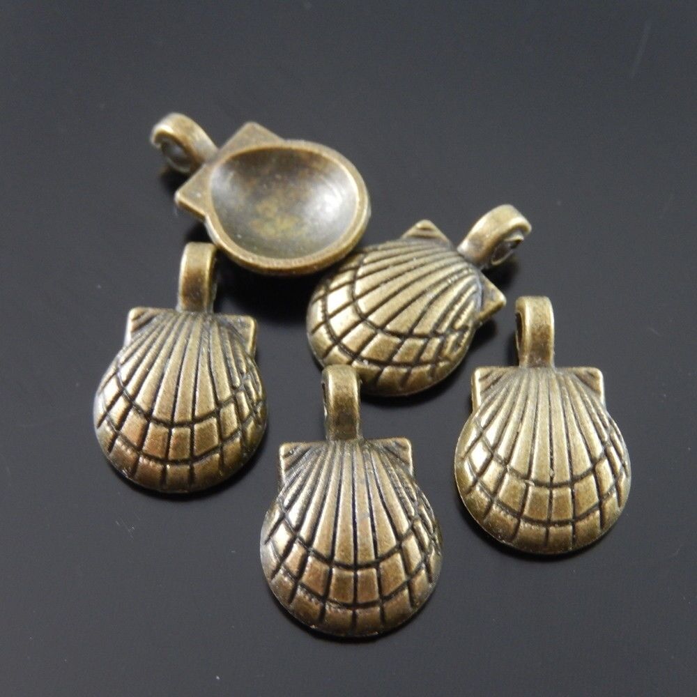80pcs Antiqued Bronze Alloy Shell Shaped Pendant Charms Jewelry Accessory Crafts