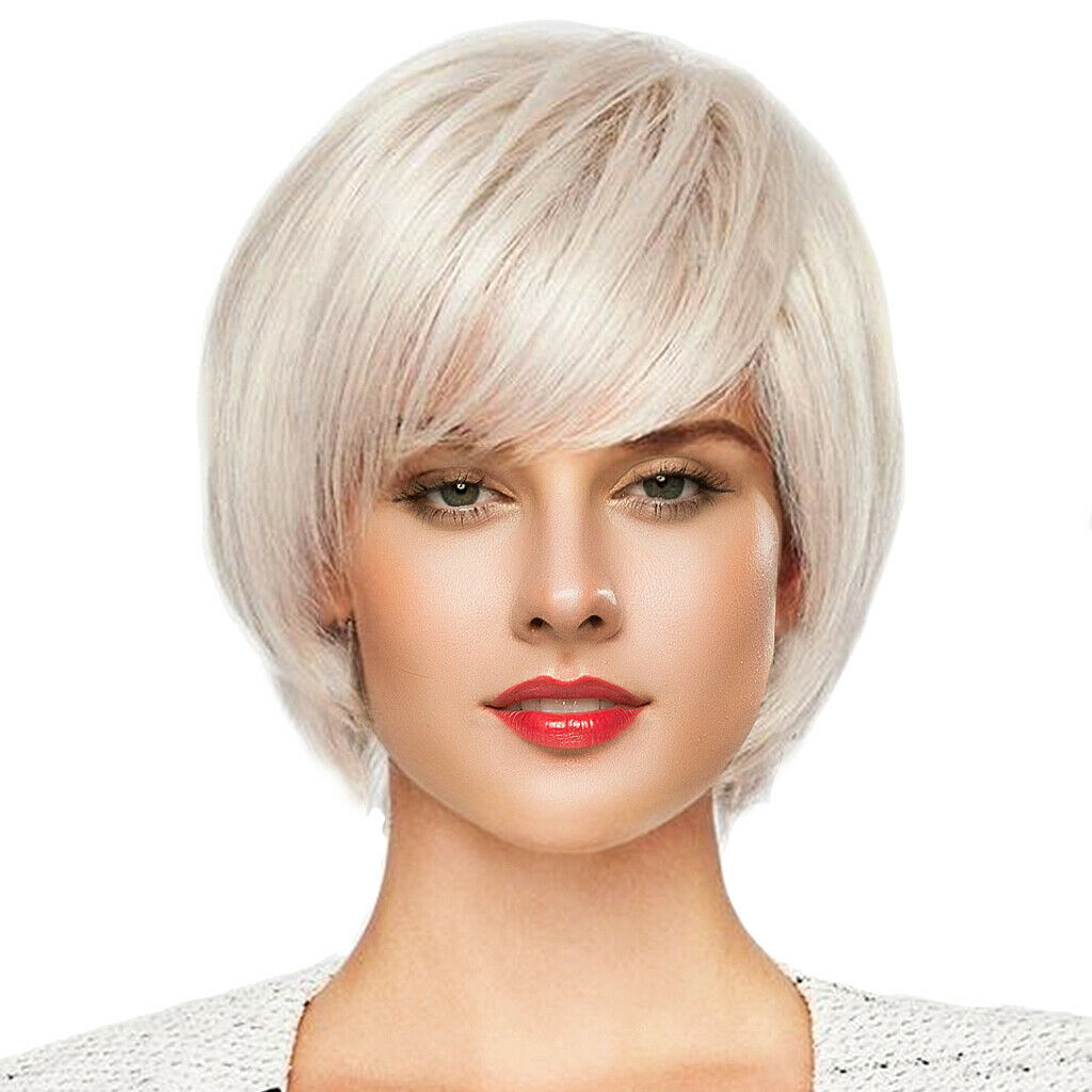 8 inch Short Straight Wigs Human Hair Pixie Cut Chic Wig for Women w/Bangs