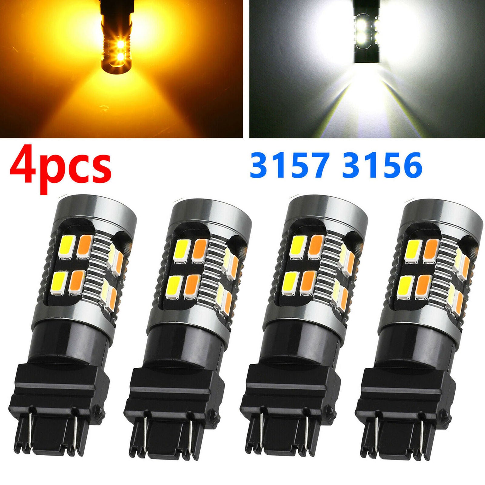 4X 3157 Switchback LED Turn Signal Light 4157na 3457a LED Bulbs 3156 White Amber