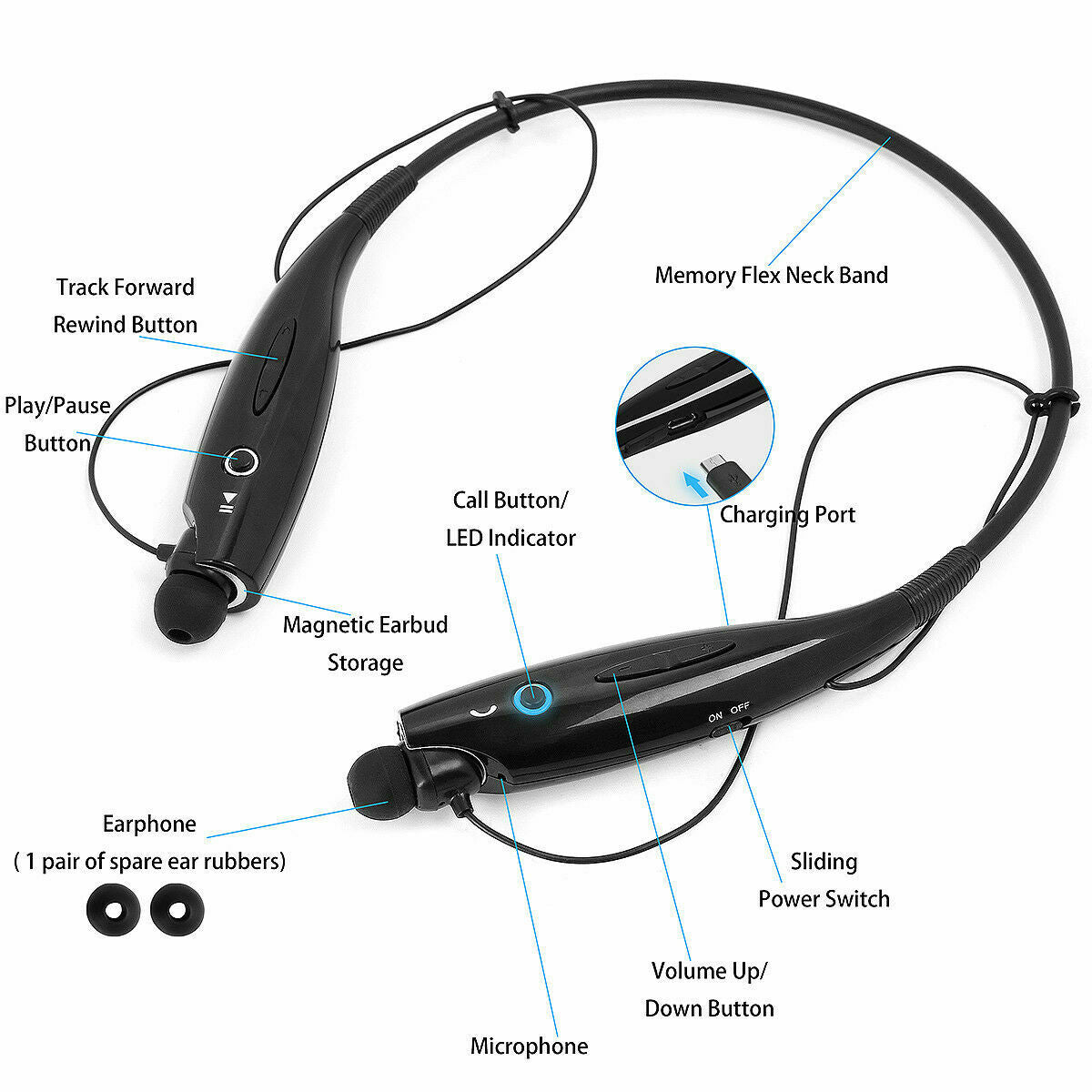 Neckband Stereo Wireless Bluetooth Headphone Headset Mic Earphones Earbuds Sport