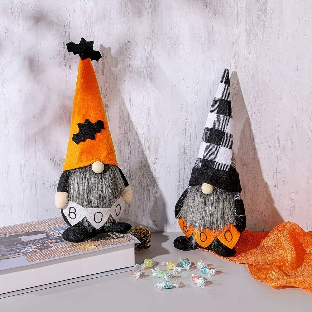 2Pcs Halloween Gnomes Plush Decor Ghost Faceless Gnome Pumpkin Tomte Decorations