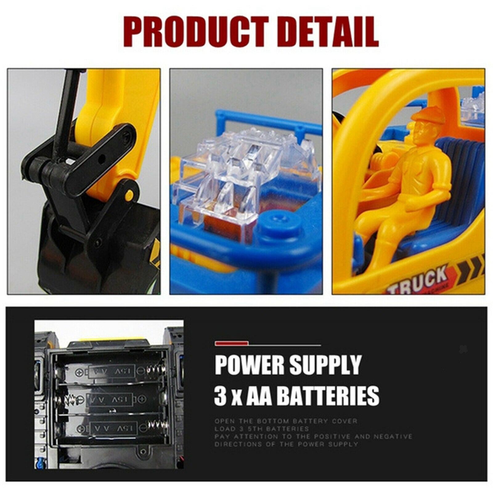 360 Rotation Electric Excavator Construction Car with Music & LED Lights Kids