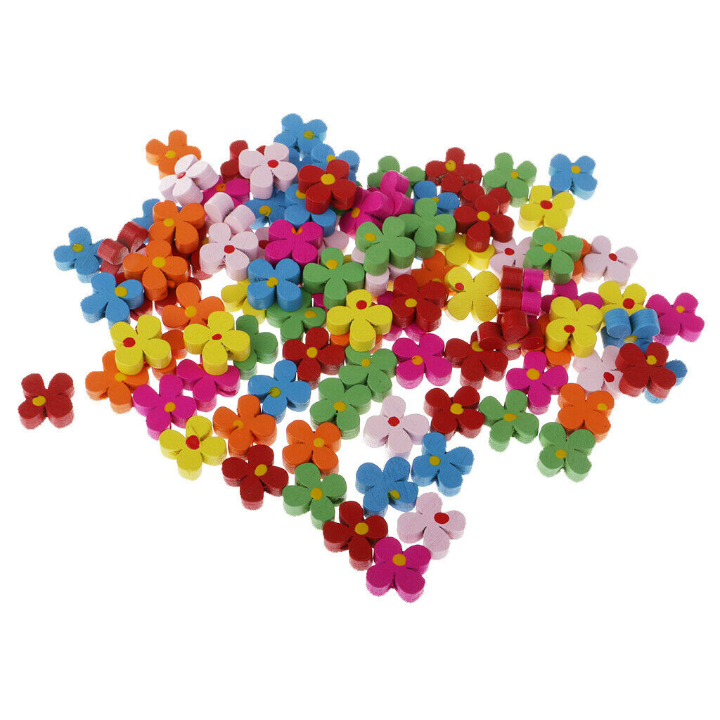 100pcs Flower Wooden Beads Loose Spacer Beads for Jewelry Making Craft 13mm