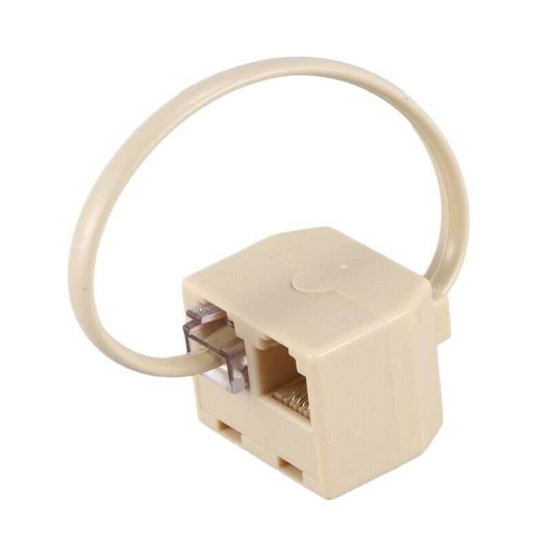 RJ11 6P4C 2 Way Outlet Telephone Jack Line Splitter Adapter Beige Q8S3S3