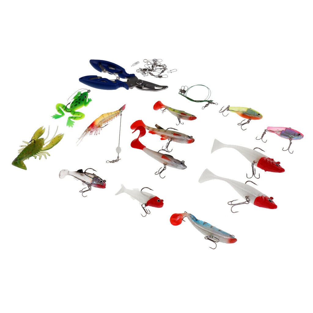 34pcs Fishing Lure Bait & Tools Set for Saltwater/Freshwater Fishing White