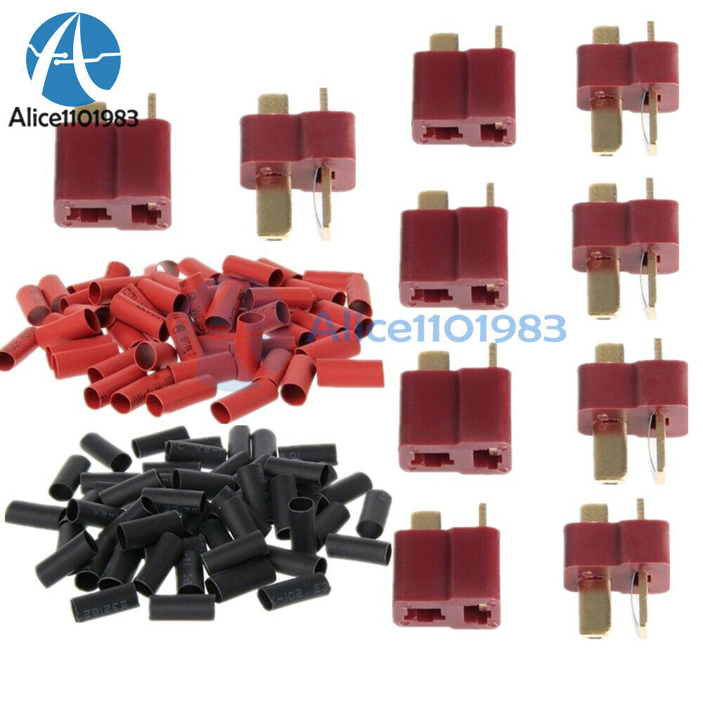 50Pairs Ultra T-Plug Connectors Deans Style Male Female +Shrink Tube Red Black