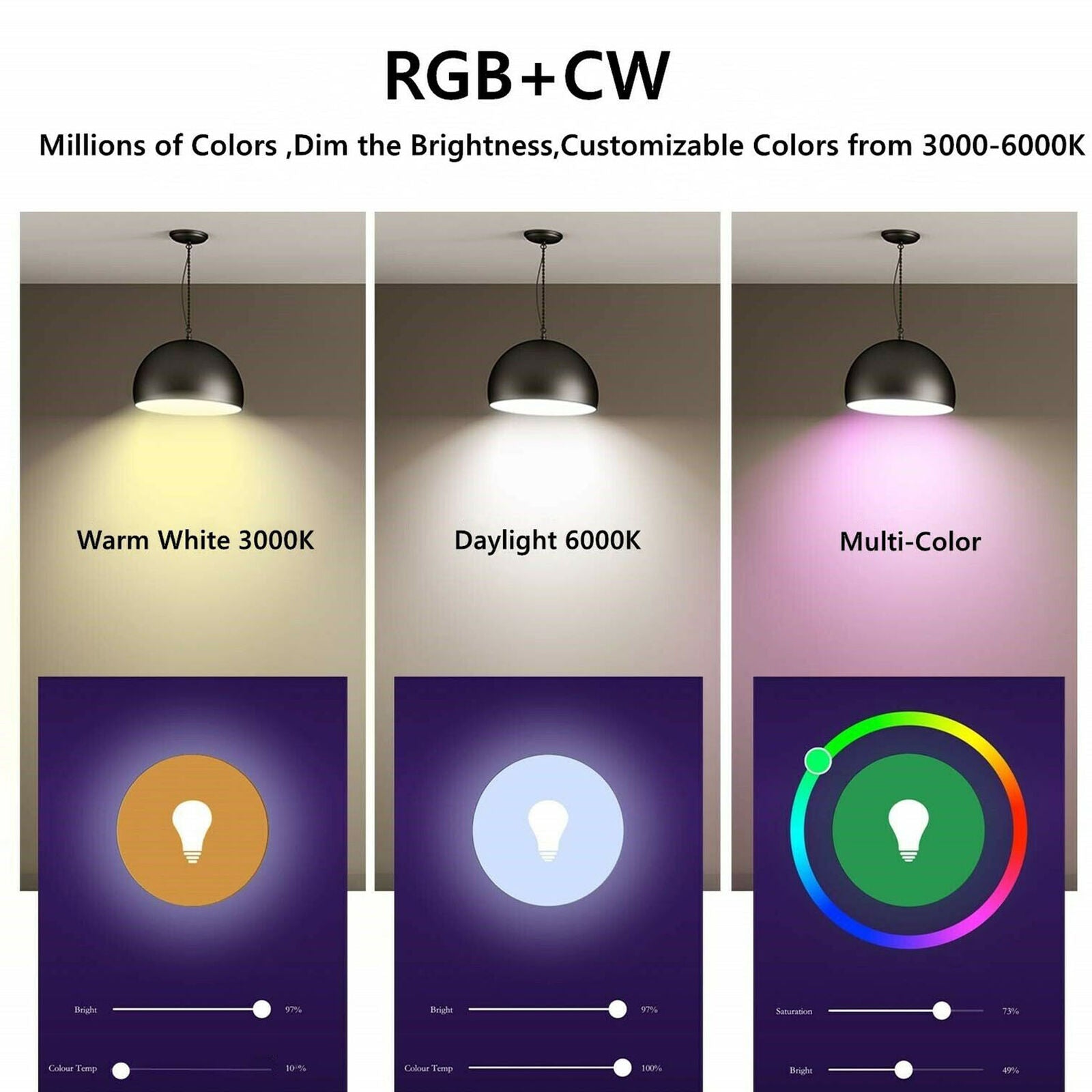 Wifi Smart LED light Bulb 9W(60W) A19 850LM RGBW Dimmable for Alexa/Google Home