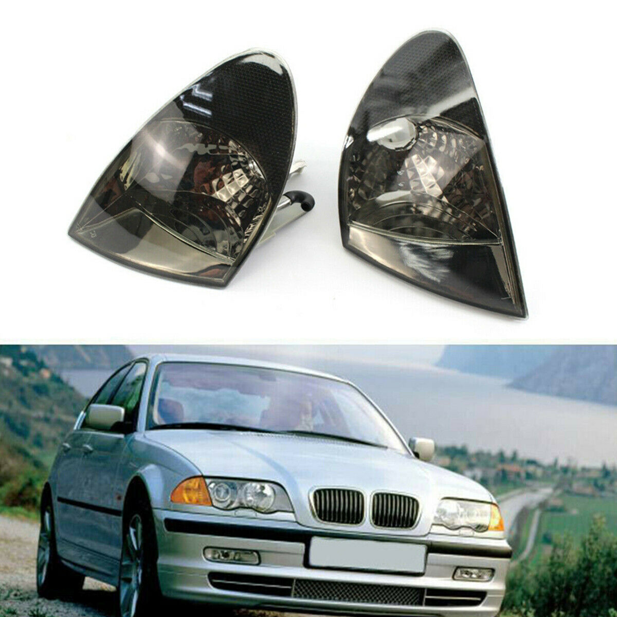 1 Pair ABS Shell PC Lens Corner Light Cover For BMW 3 Series E46 Sedan 1999-2001
