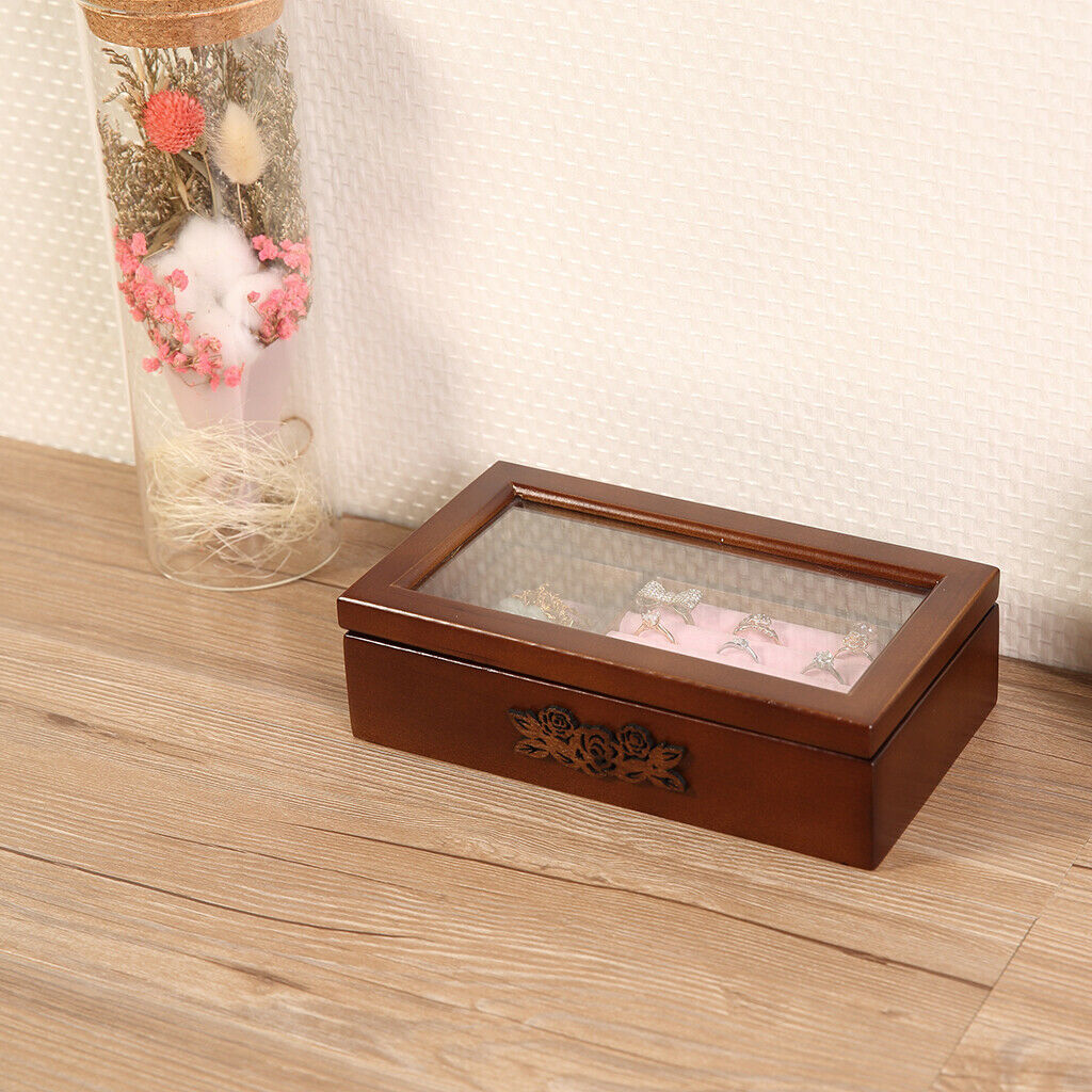 Wooden Jewelry Box Case Watch Earring Ring Organizer Container 21x12x6cm