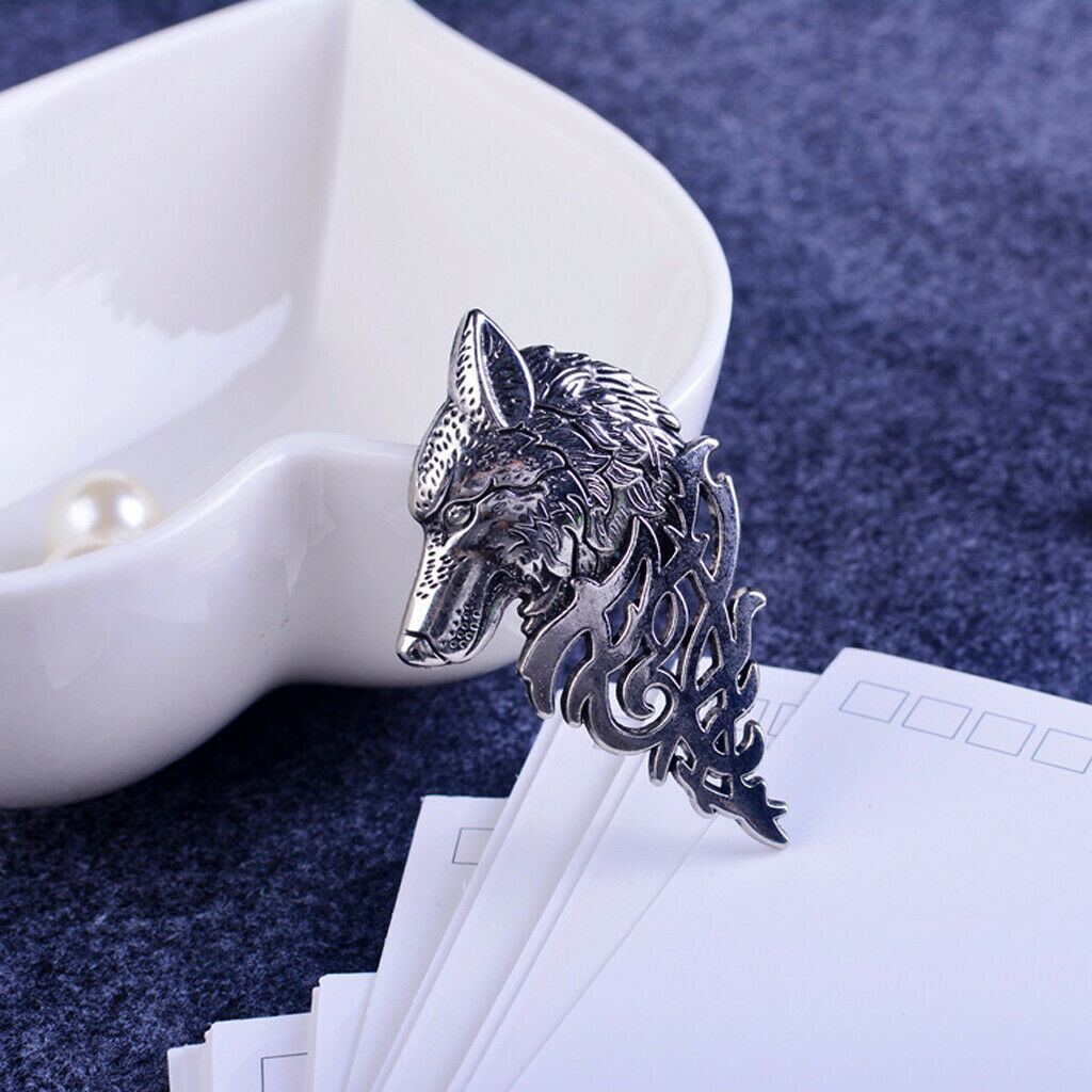 2Pcs Wolf Head Collar Pins Gothic Charm Alloy Brooch Pin Men's Jewelry Gift