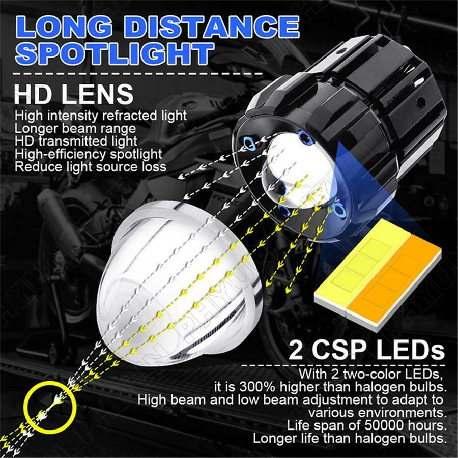 2x LED Motorcycle Bike Headlight Spot Fog Lights Driving Lamps Yellow & White