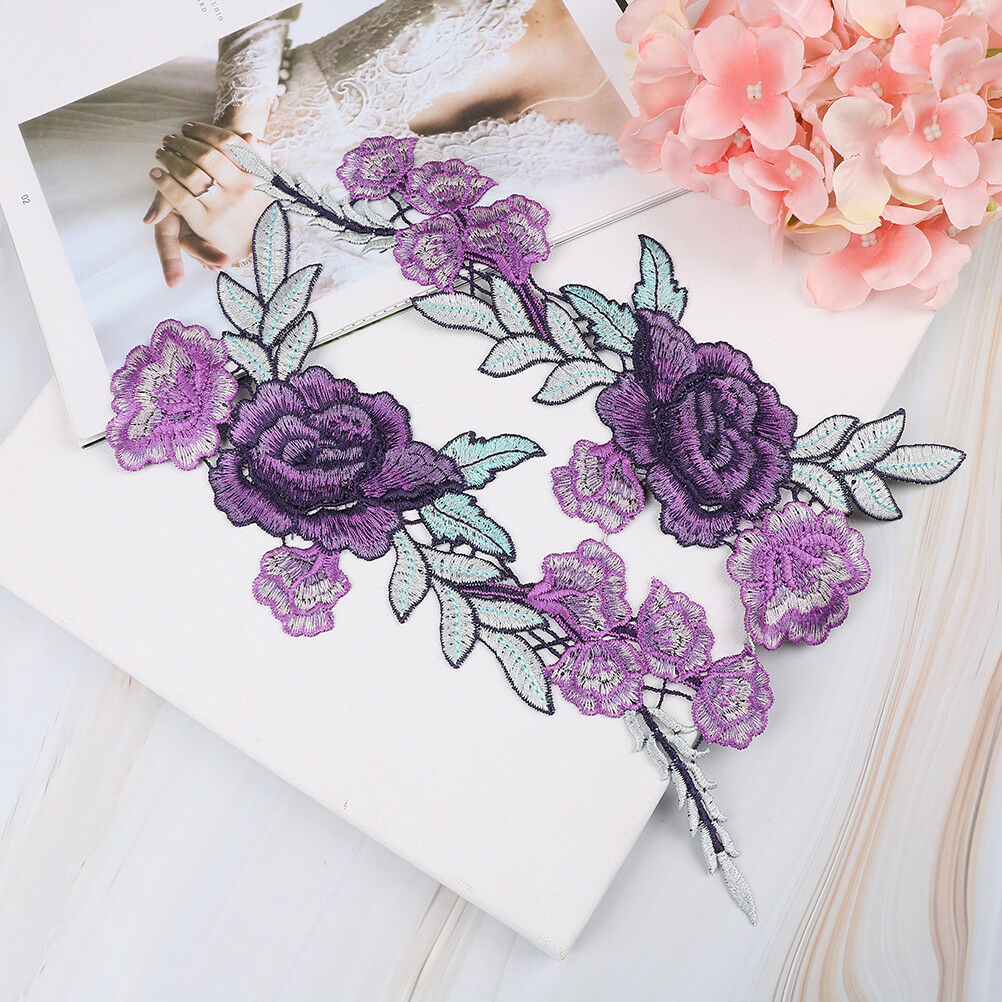 2x purple flower embroidery patches for clothes applique embroidery colla.l8