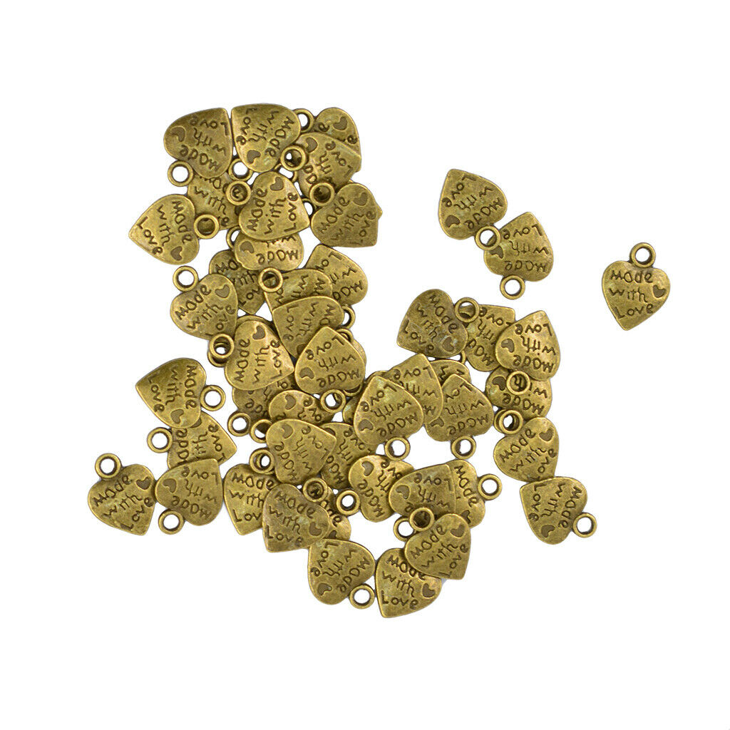 50Pcs Heart Shape Charms Pendant Made with Love Engraved Jewelry DIY Making