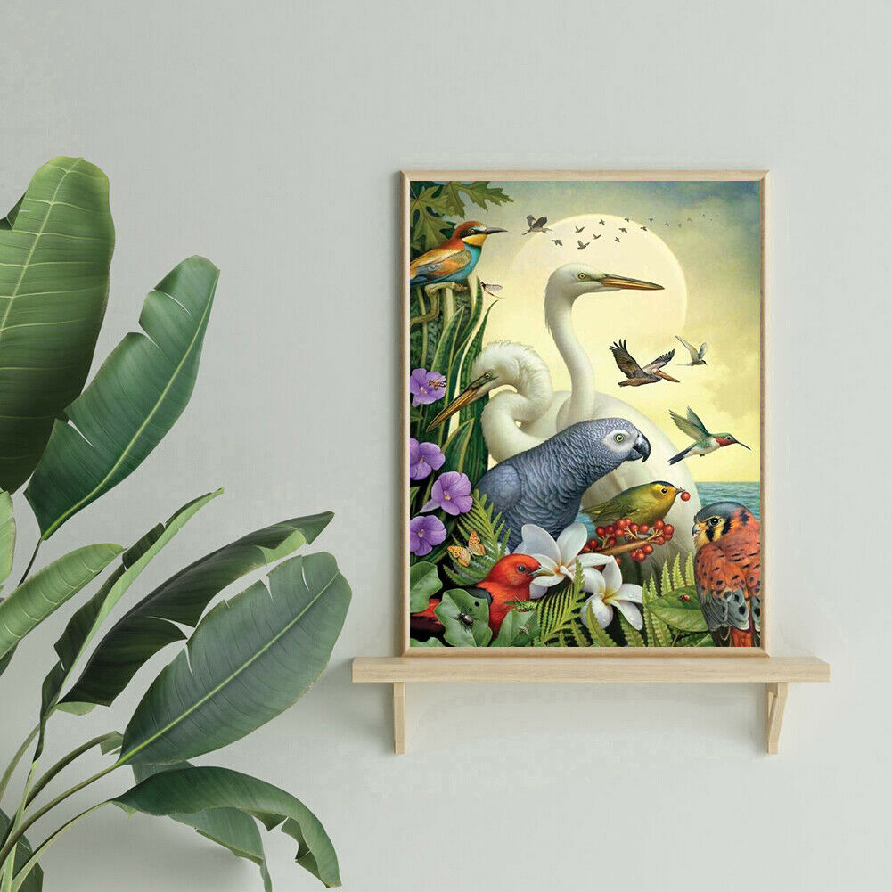 5D DIY Diamond Painting Full Round Drill Moon Birds Picture of Rhinestone @