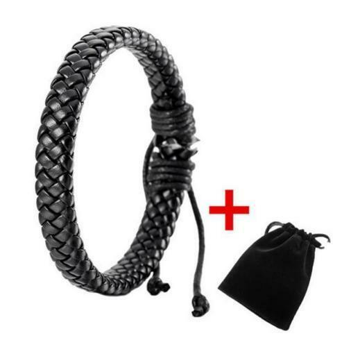 Men's Unisex Leather Bracelet Rope Braided Black Surfer Wrap Bangle Adjustable