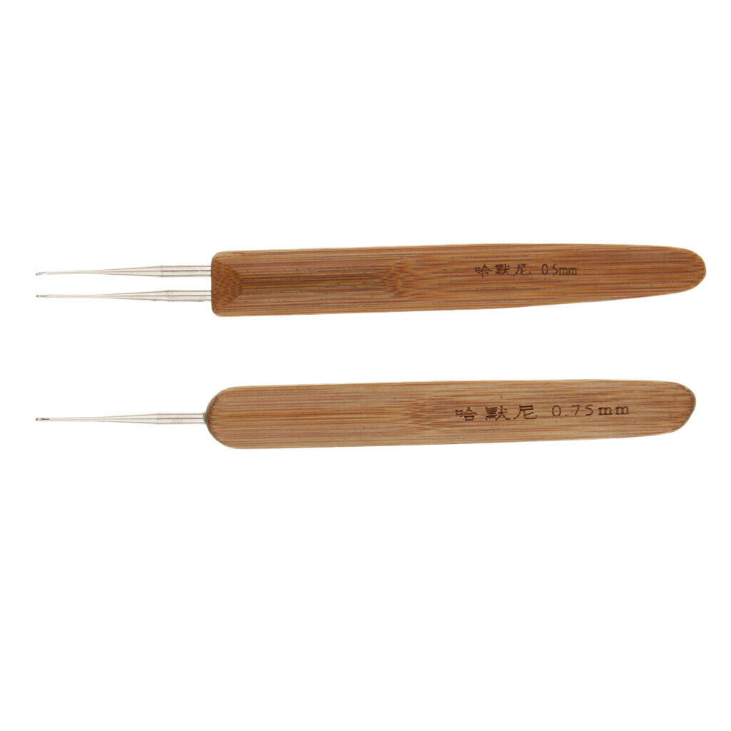 2 Pieces Bamboo Hair Weaving Crochet Needles Hooks Dreadlock Tool 0.5+0.75mm