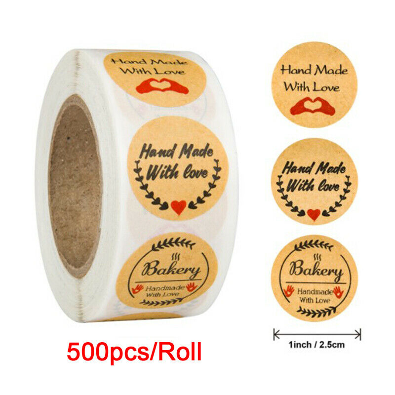 500pcs Brown Handmade with love Stickers for Wedding Party Envelope Decor.l8