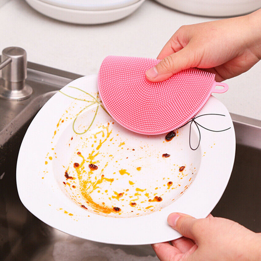 Silicone Antibacterial Washing Dish Brush Sponge Scrubber Pot Kitchen Cleaning