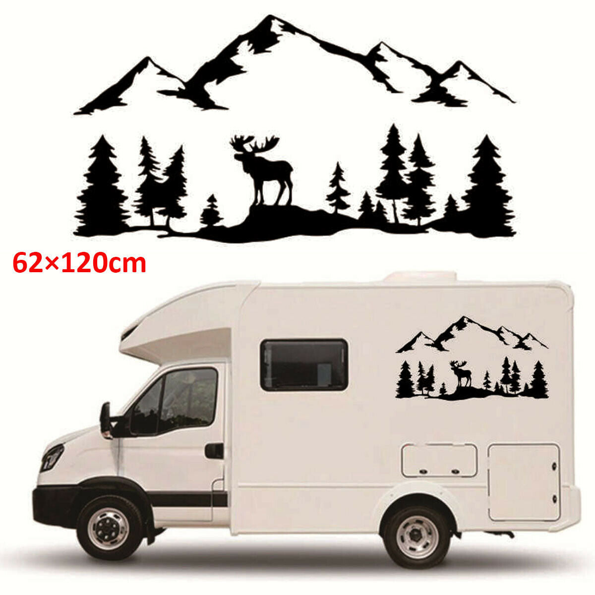 1 Piece 120cm×62cm Vinyl Moose Forest Mountain Graphic Decals For SUV RV Camper