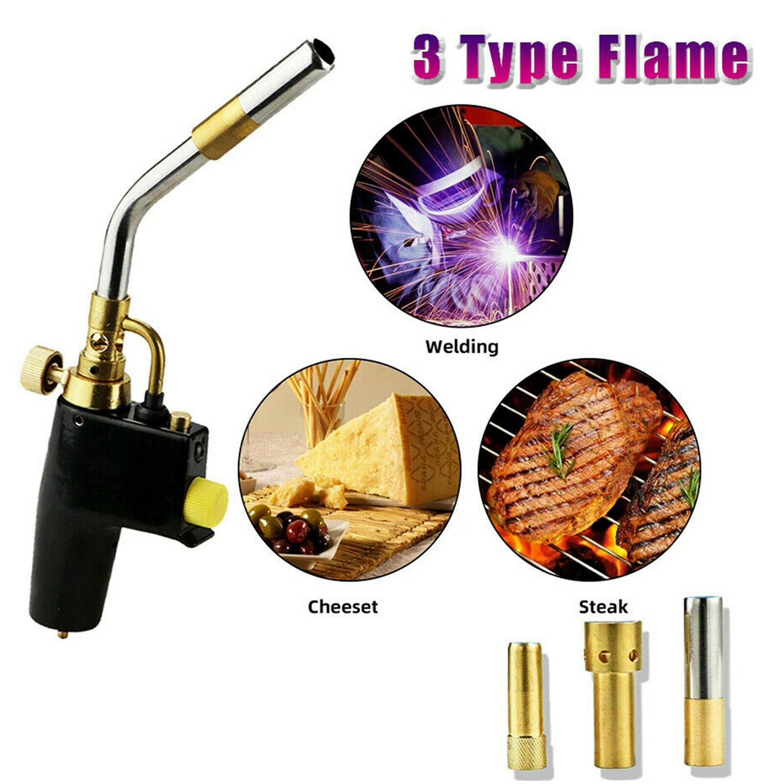 Professional Multi Purpose Mapp Torch Includes 3 - Nozzles/Tips for Brazing