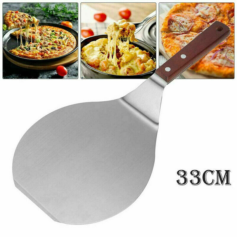 13inch Round Wooden Handle Stainless Steel Cake Pizza Shovel Kitchen Baking Tool