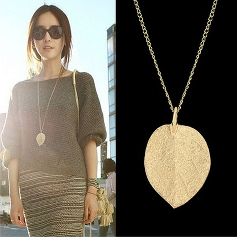 Women Graceful Golden Leaf Exquisite Pendant Necklace Long Sweater Chain BDAUDD