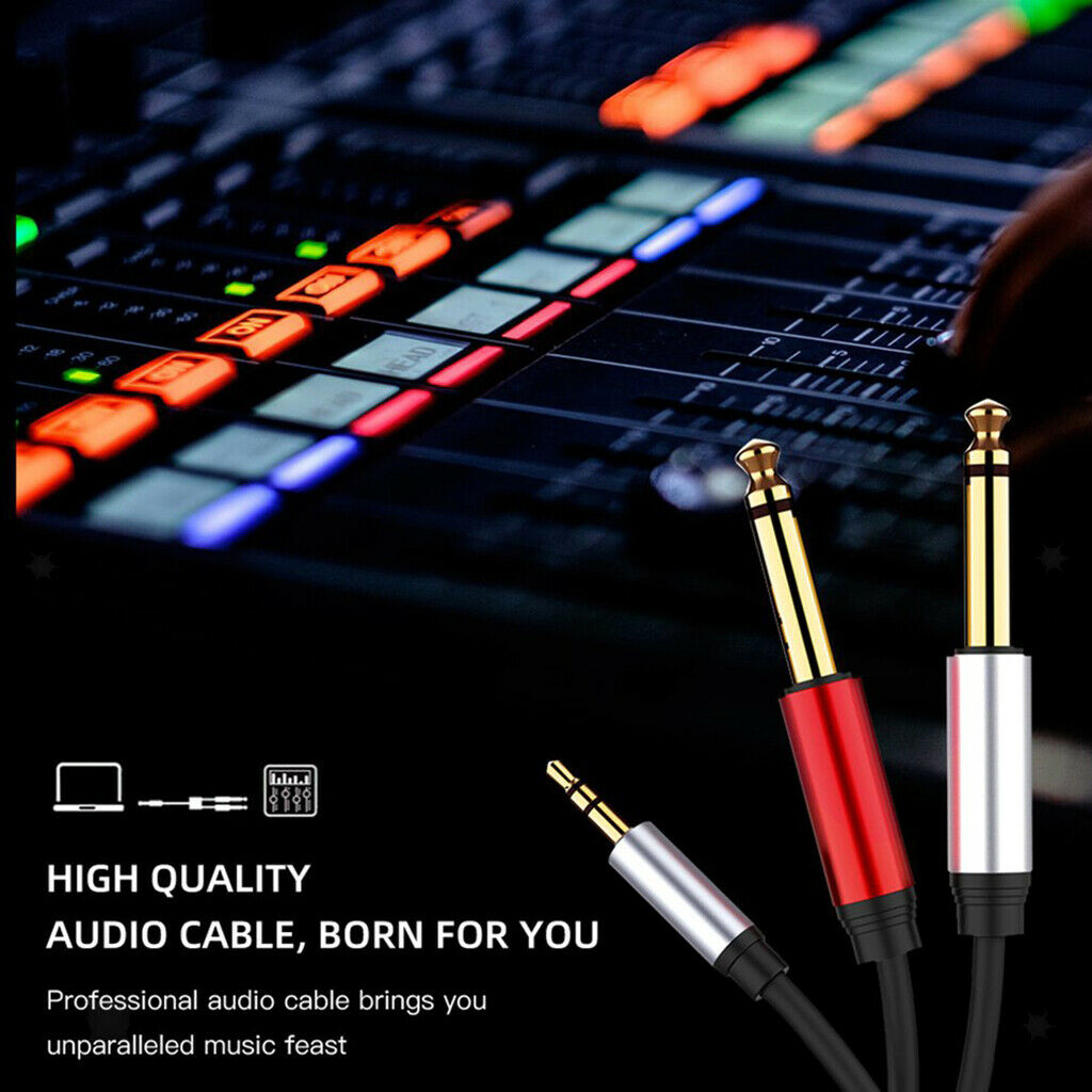 Stereo 1/8" Mini Jack to Dual 1/4" Cable Smartphones 3.5mm to Mixer 6.35mm Cord