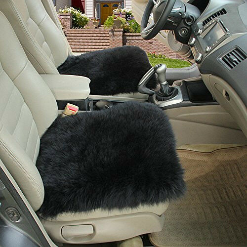 1 Black 100% Sheepskin Long Wool Car Van Seat Cover Chair Cushion Pad Breathable