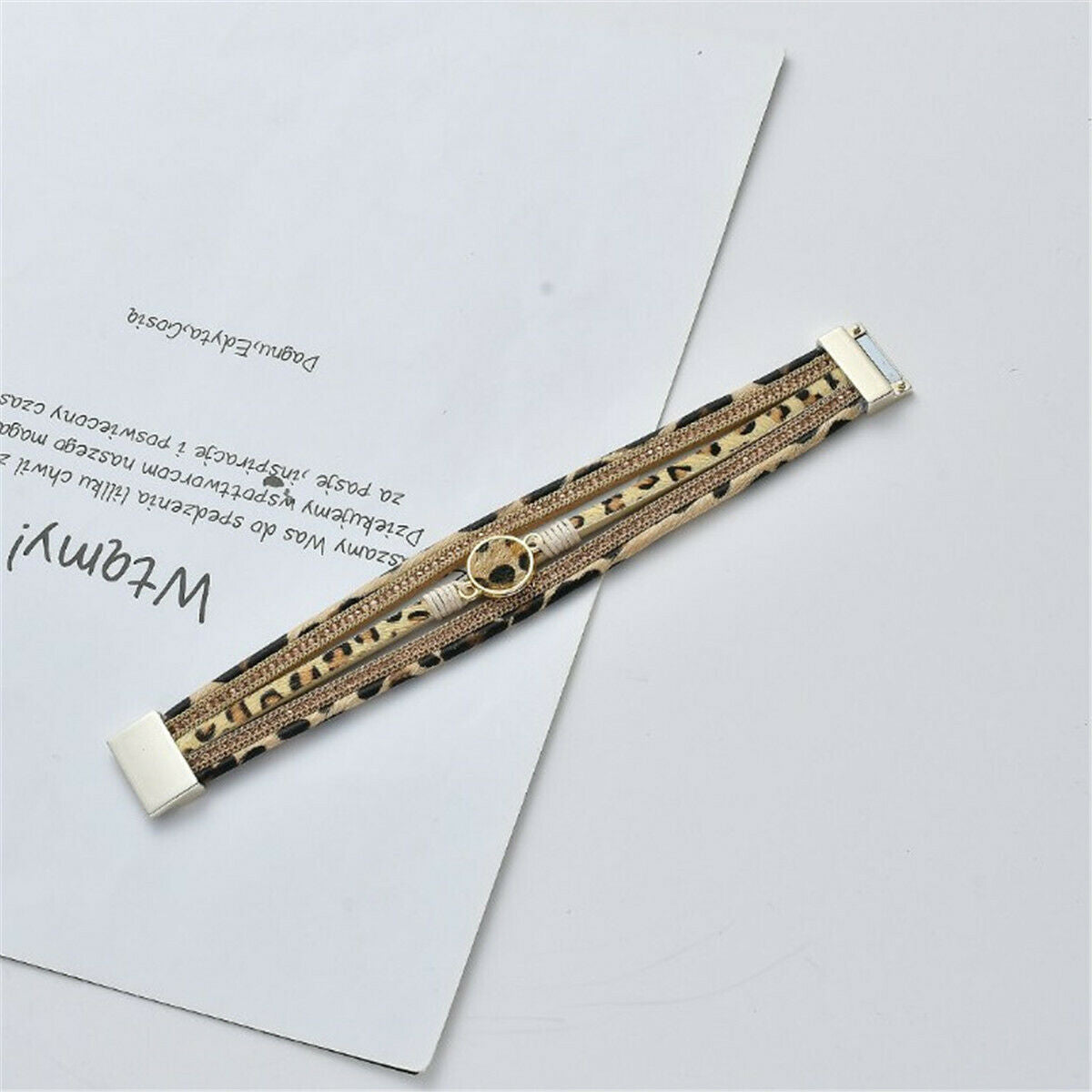 Unisex Animal Leopard Print Bracelet Wrap Multilay Magnetic Clasp Bangle Jewelry